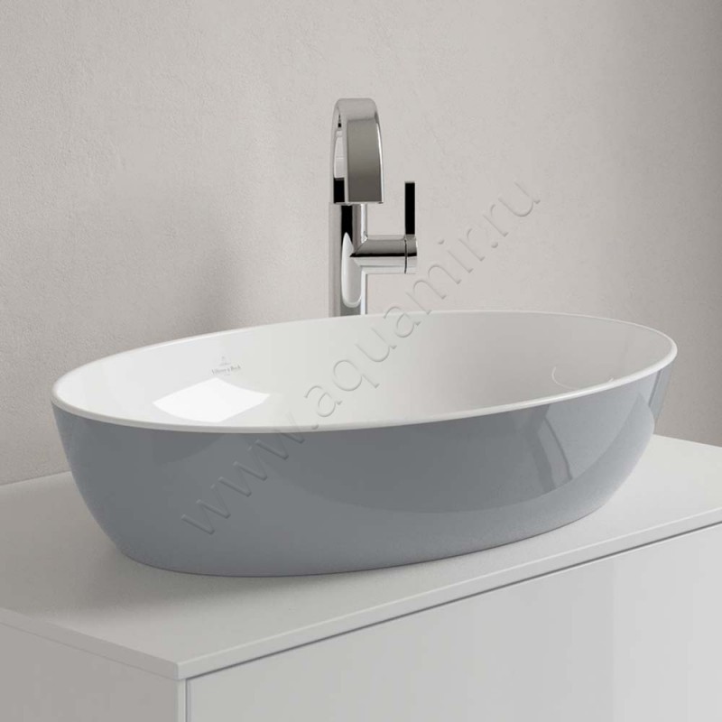 Раковина-чаша накладная Villeroy & Boch Artis 61 см, фарфор, серый/белый/french linen 419861BCT7 в интерьере