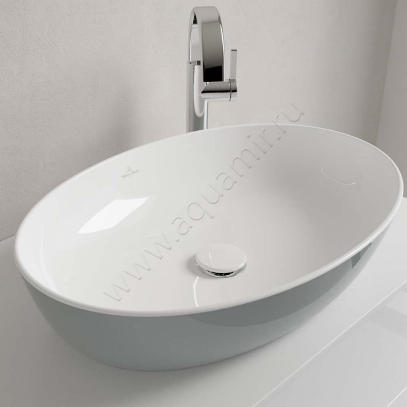Раковина-чаша накладная Villeroy & Boch Artis 61 см, фарфор, серый/белый/french linen 419861BCT7 в интерьере