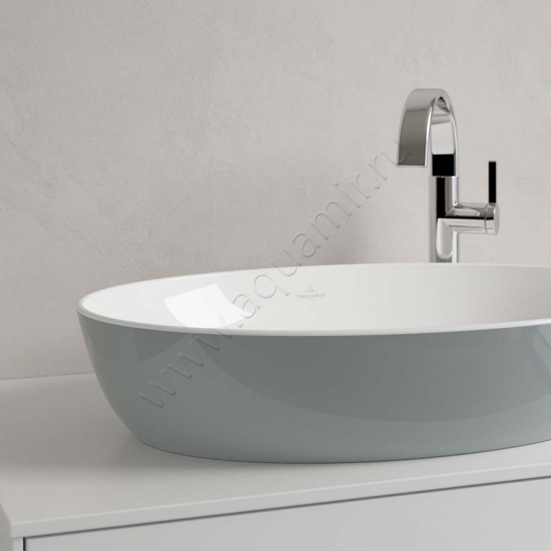 Раковина-чаша накладная Villeroy & Boch Artis 61 см, фарфор, серый/белый/french linen 419861BCT7 в интерьере