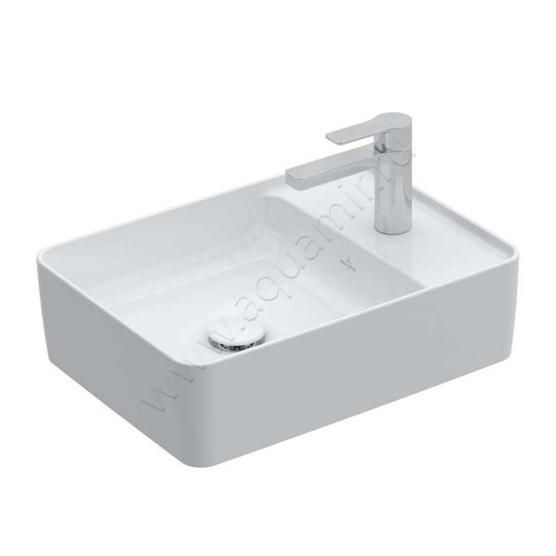 Раковина-чаша накладная с отверстием под смеситель Villeroy & Boch Collaro 51 см, фарфор, белый глянец/white alpin 4A175101 в интерьере