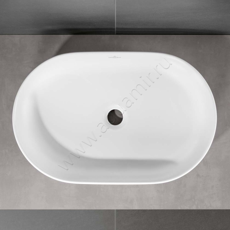 Раковина-чаша накладная Villeroy & Boch Collaro 56 см, фарфор, белый матовый/stone white 4A1956RW в интерьере
