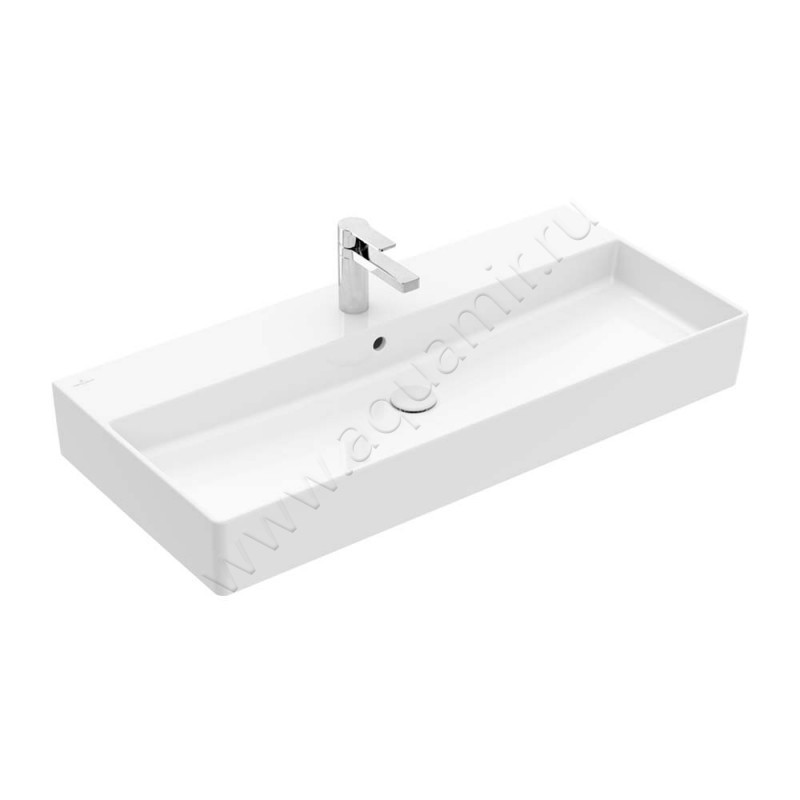 Раковина-чаша накладная с отверстием под смеситель Villeroy & Boch Memento 2.0 100 см, фарфор, белый глянец/white alpin 4A221G01 в интерьере