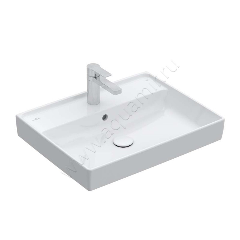 Раковина-чаша накладная с отверстием под смеситель Villeroy & Boch Collaro 60 см, фарфор, белый глянец/white alpin 4A336G01 в интерьере