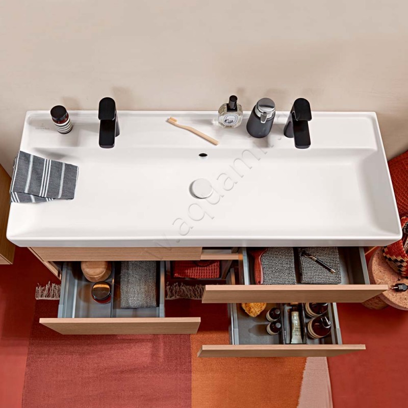 Двойная раковина Villeroy & Boch Collaro 120 см, фарфор, белый глянец/white alpin 4A33C401 в интерьере