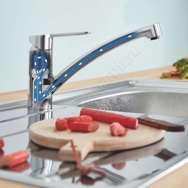 Однорычажный смеситель для кухни Grohe BauEco хром 31680000 в интерьере