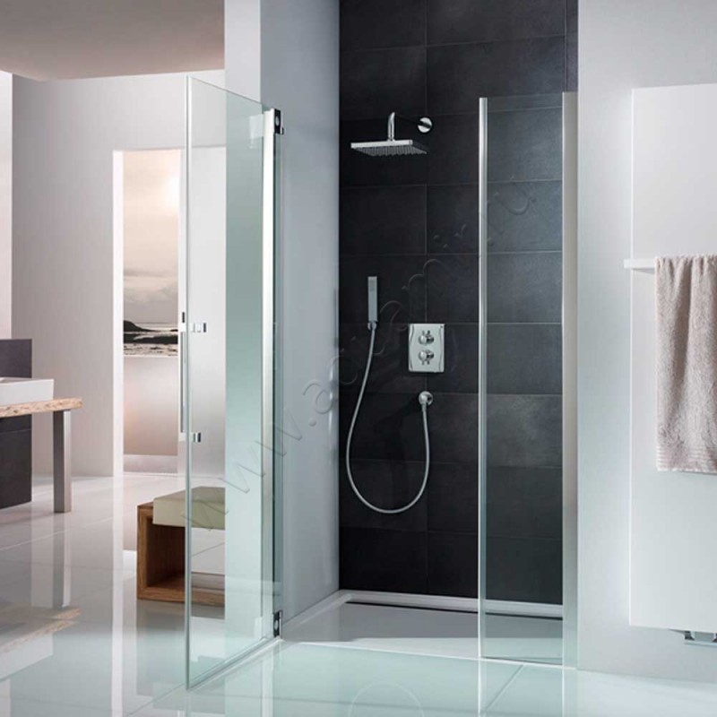 Маятниковая душевая дверь в нишу с фиксированным элементом HSK K2P хром 21050754150#Li в интерьере