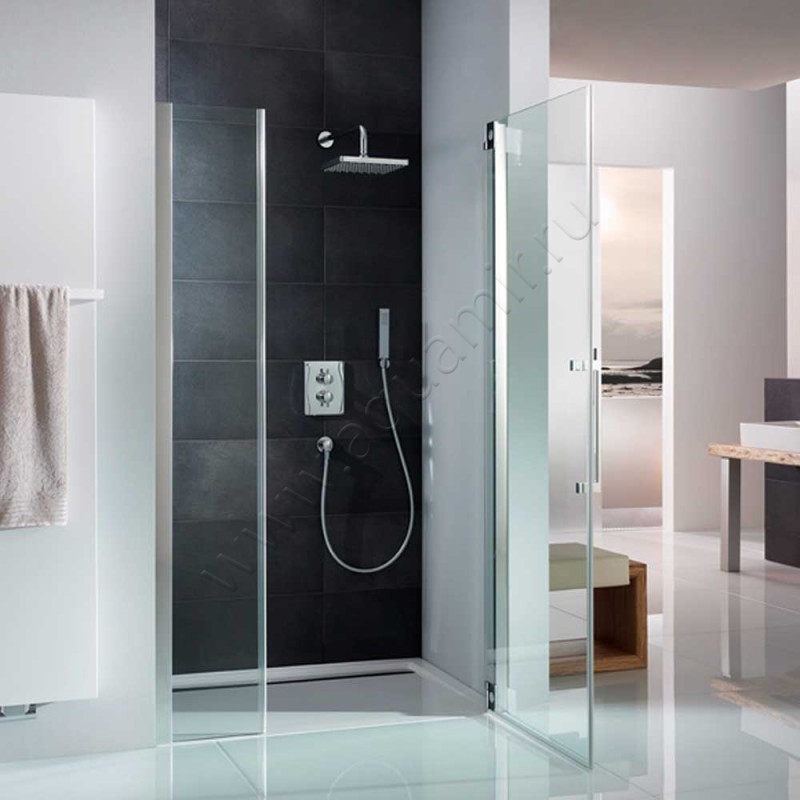 Маятниковая душевая дверь в нишу с фиксированным элементом HSK K2P хром 21050904150#Re в интерьере