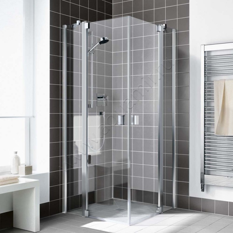 Маятниковая душевая дверь для комбинации с ответной частью Kermi Raya RAEPL090201AK в интерьере