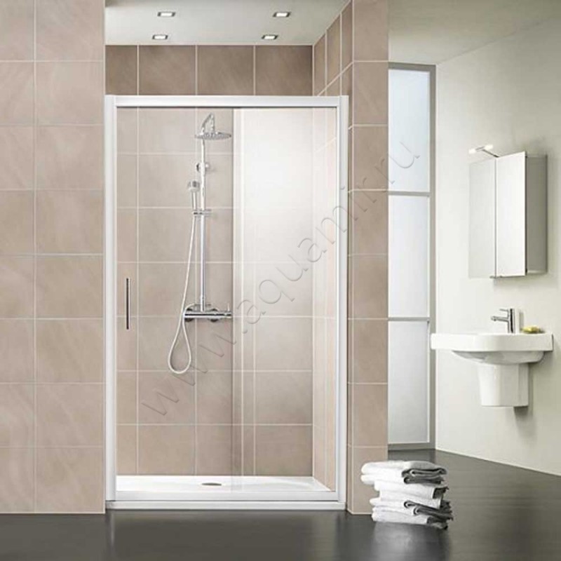 Раздвижная душевая дверь в нишу с фиксированным элементом HSK Favorit белая 135120-04-50#Re