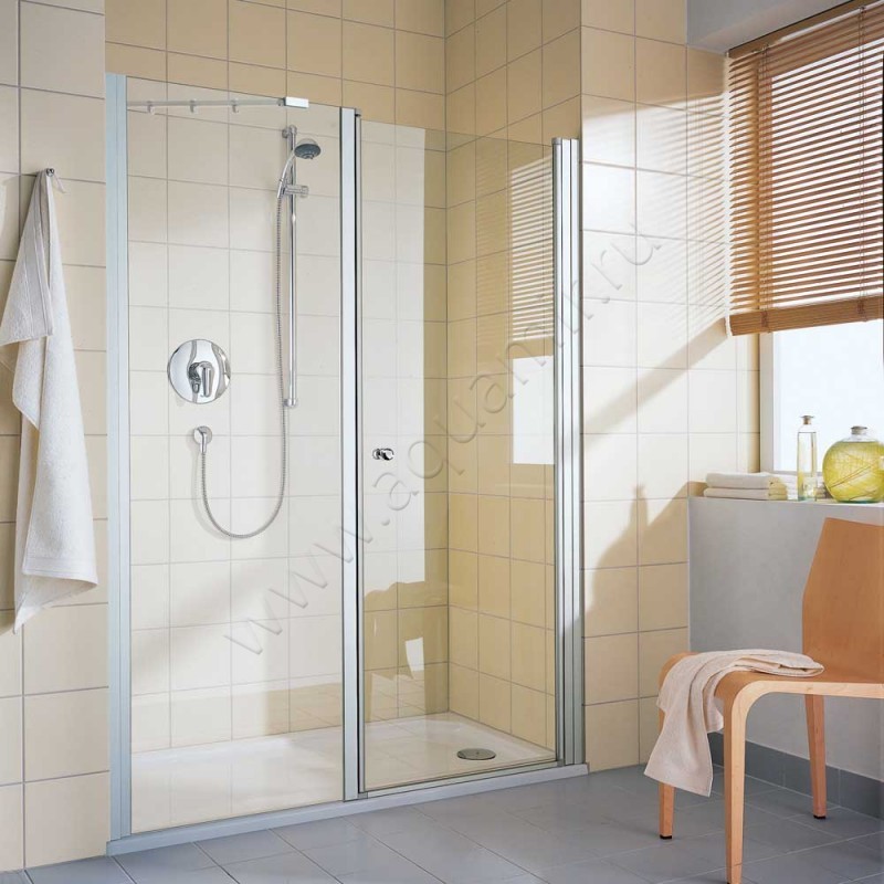 Поворотная душевая дверь в нишу с фиксированным элементом Kermi Ibiza 2000 в серебристом цвете I2SOL160201PK