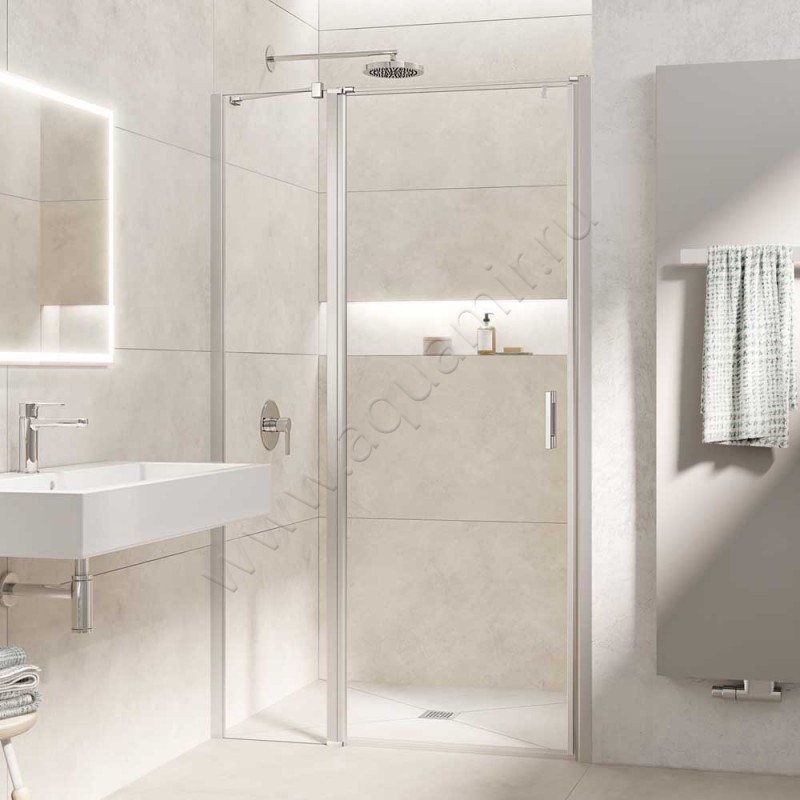 Маятниковая душевая дверь в нишу с фиксированным элементом Kermi Liga в серебристом цвете LI1GL08520VAK