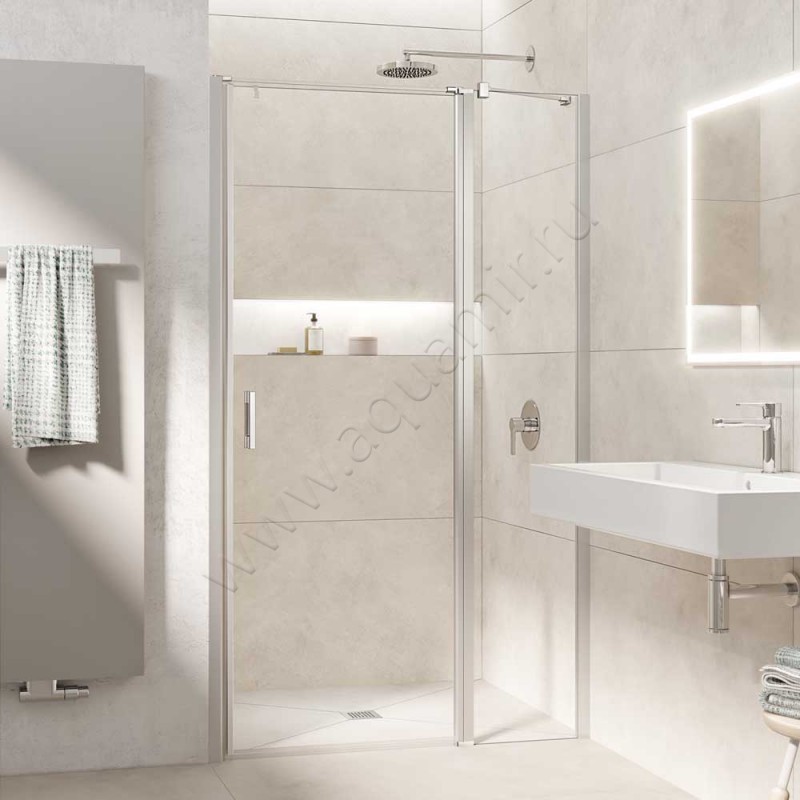 Маятниковая душевая дверь в нишу с фиксированным элементом Kermi Liga в серебристом цвете LI1GR090201AK