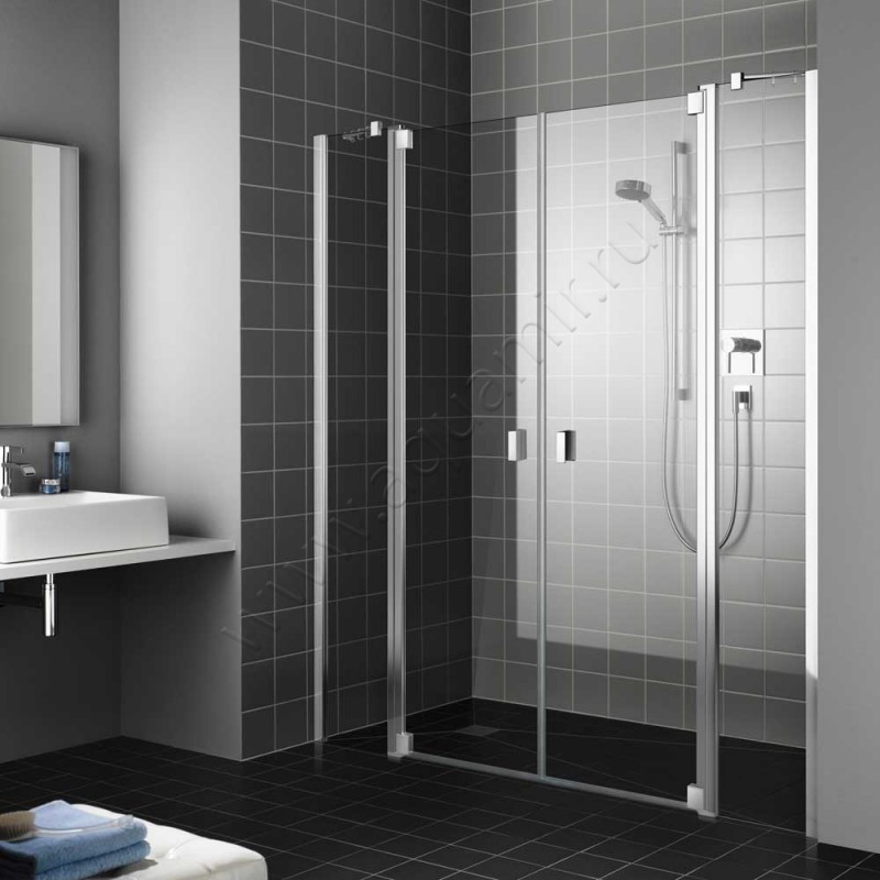 Маятниковая душевая дверь в нишу с фиксированным элементом Kermi Raya в серебристом цвете RAPTF12020VPK