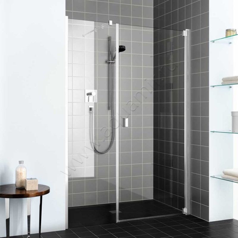 Маятниковая душевая дверь в нишу с фиксированным элементом Kermi Raya в серебристом цвете RA1OR11020VPK