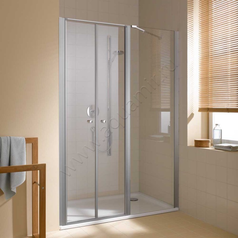 Маятниковая душевая дверь в нишу с фиксированным элементом Kermi Ibiza 2000 в серебристом цвете I2POR160201AK