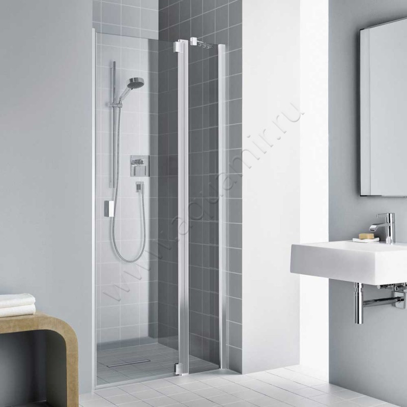 Маятниковая душевая дверь в нишу с фиксированным элементом Kermi Raya в серебристом цвете RA1GR11820VAK