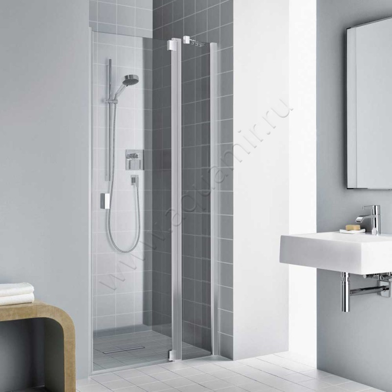 Маятниковая душевая дверь в нишу с фиксированным элементом Kermi Raya в серебристом цвете RA1GR118201PK