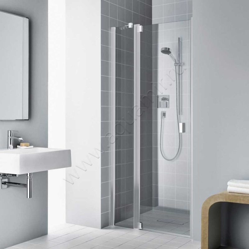 Маятниковая душевая дверь в нишу с фиксированным элементом Kermi Raya в серебристом цвете RA1GL120201PK