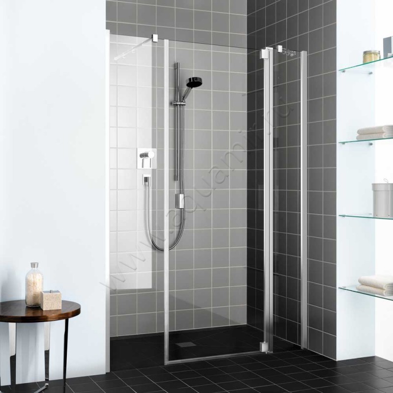 Маятниковая душевая дверь в нишу с фиксированным элементом Kermi Raya в серебристом цвете RA1AR10020VPK