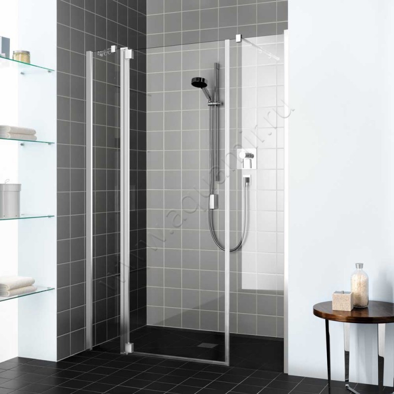 Маятниковая душевая дверь в нишу с фиксированным элементом Kermi Raya в серебристом цвете RA1AL16020VPK