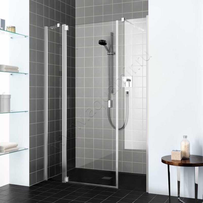 Маятниковая душевая дверь в нишу с фиксированным элементом Kermi Raya в серебристом цвете RA1AL140201PK