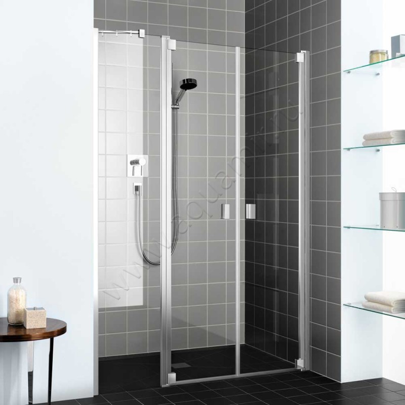 Маятниковая душевая дверь в нишу с фиксированным элементом Kermi Raya в серебристом цвете RAPFR13020VAK