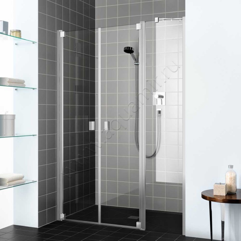 Маятниковая душевая дверь в нишу с фиксированным элементом Kermi Raya в серебристом цвете RAPFL140201AK