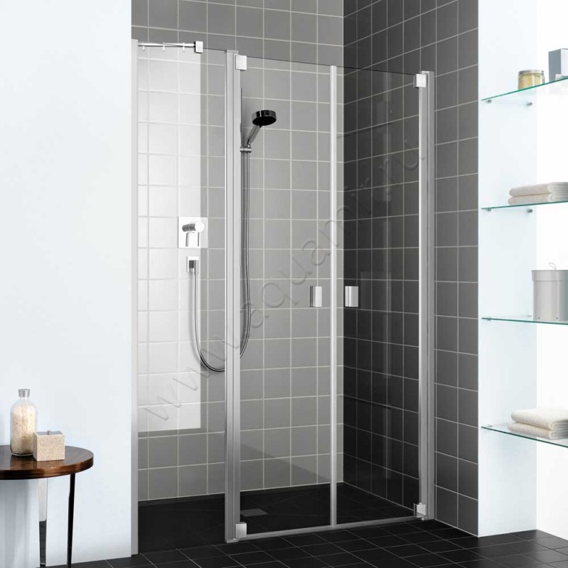 Маятниковая душевая дверь в нишу с фиксированным элементом Kermi Raya в серебристом цвете RAPFR180201AK