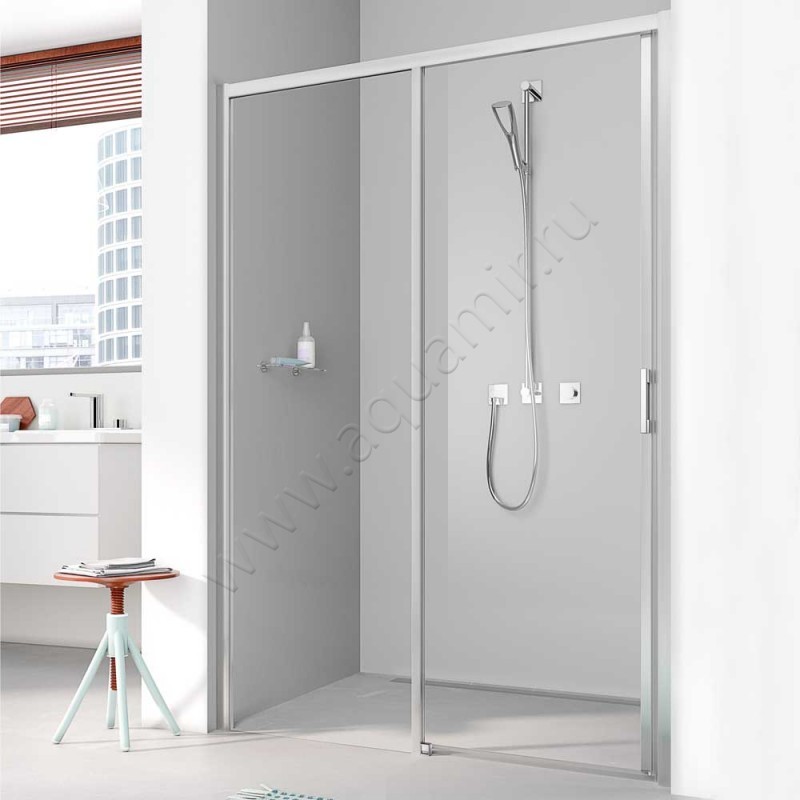 Раздвижная душевая дверь в нишу с фиксированным элементом Kermi Liga в серебристом цвете LID2L130201AK
