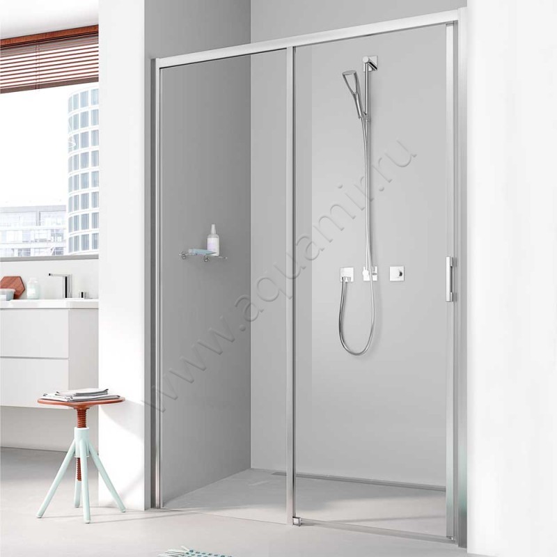 Раздвижная душевая дверь в нишу с фиксированным элементом Kermi Liga в серебристом цвете LID2L12318VAK