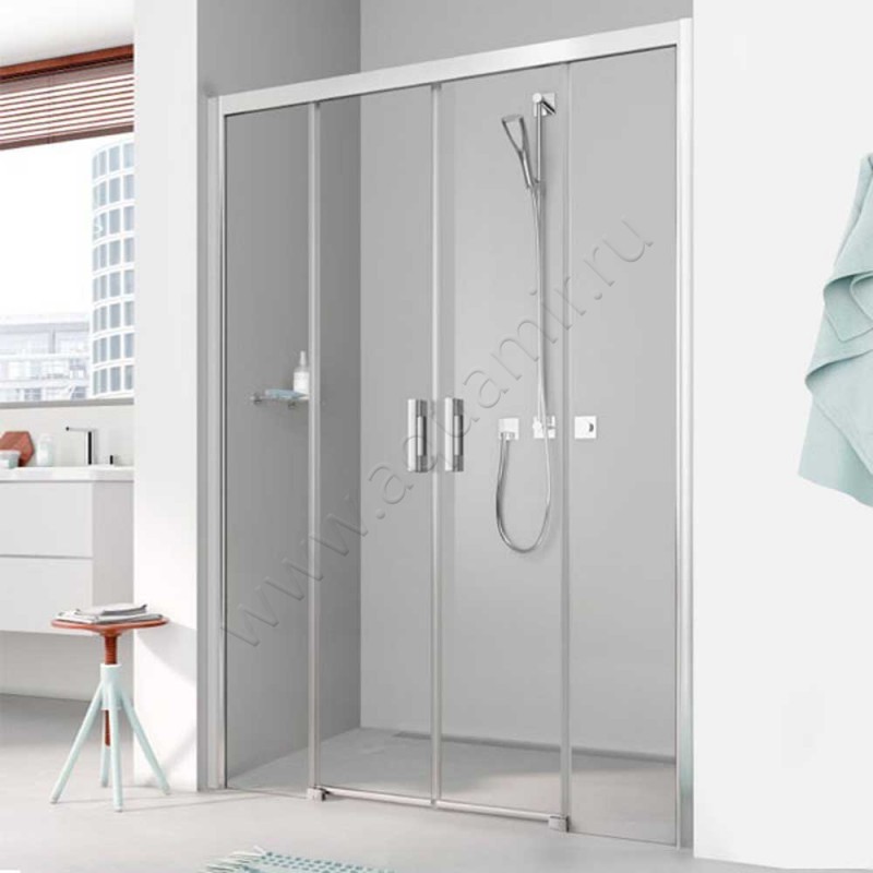 Раздвижная душевая дверь в нишу с фиксированным элементом Kermi Pega в серебристом цвете PED4B14320VAK