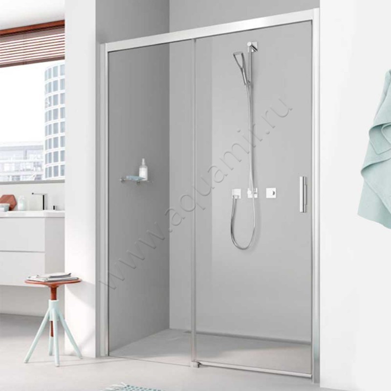Раздвижная душевая дверь в нишу с фиксированным элементом Kermi Pega в серебристом цвете PED2L18318VPK
