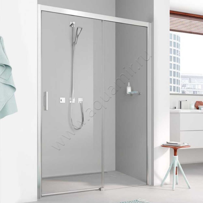 Раздвижная душевая дверь в нишу с фиксированным элементом Kermi Pega в серебристом цвете PED2R12318VAK