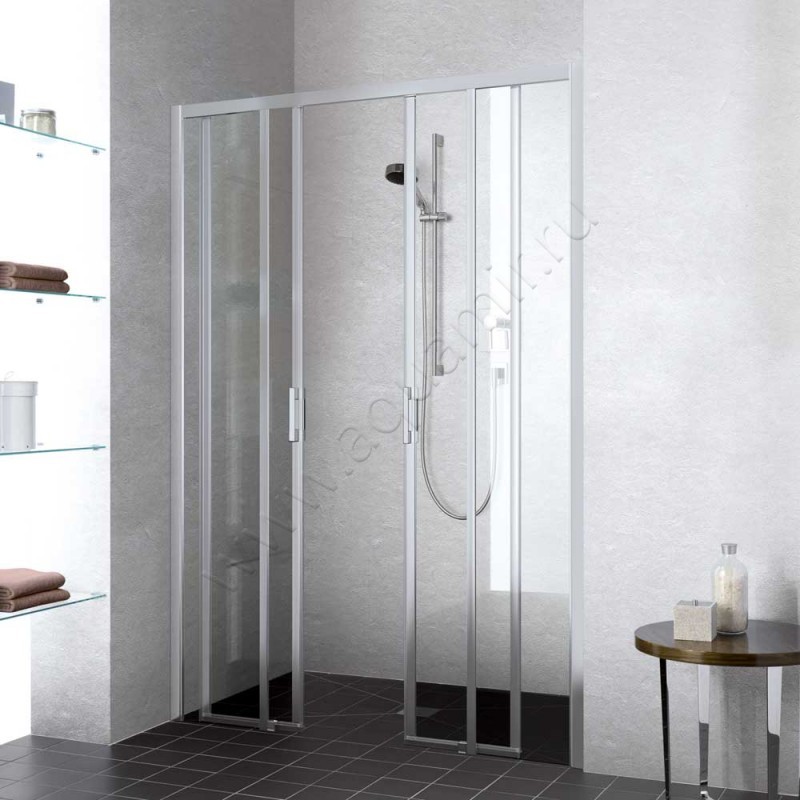 Раздвижная душевая дверь в нишу с фиксированным элементом Kermi Liga в серебристом цвете LID4B135201AK