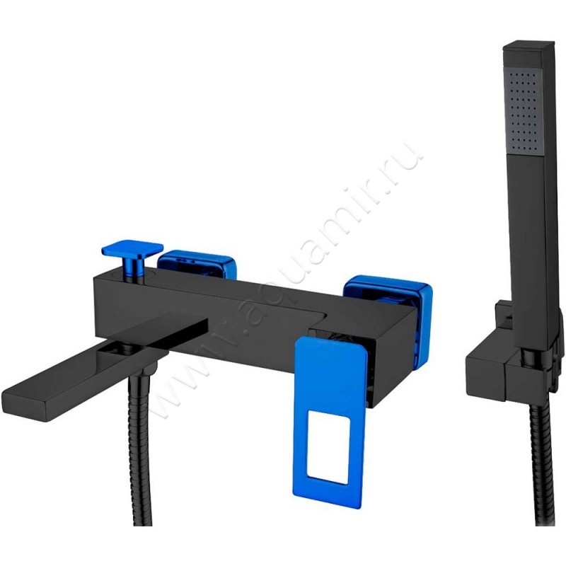 Смеситель для ванны Boheme Q с душем, черный/синий матовый 143BUW
