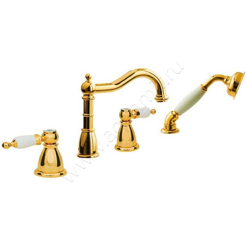 Смеситель на борт ванны Boheme Oro с душем, золото 395