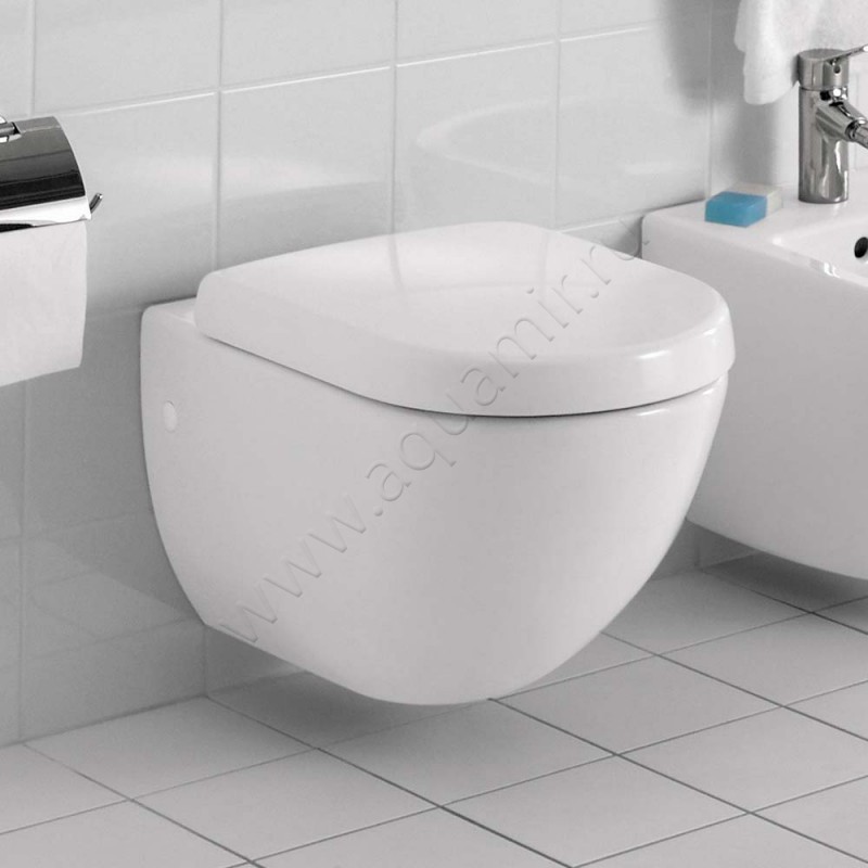 Унитаз подвесной Villeroy & Boch SUBWAY с крышкой, 56 см, белый 660010R1 + 9M55Q101
