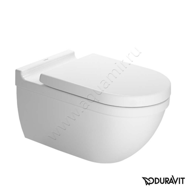 Унитаз подвесной Duravit STARCK 3 с крышкой микролифт, 62 см, безободковый, белый 2226090000 + 0063390000
