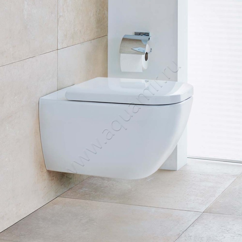 Унитаз подвесной Duravit HAPPY D.2 с крышкой микролифт, 54 см, безободковый, белый 2222092000 + 0064590000