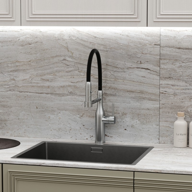 Смеситель для кухни с гибким изливом Sancos Pride с гибким изливом, сталь матовый SC4011BNG