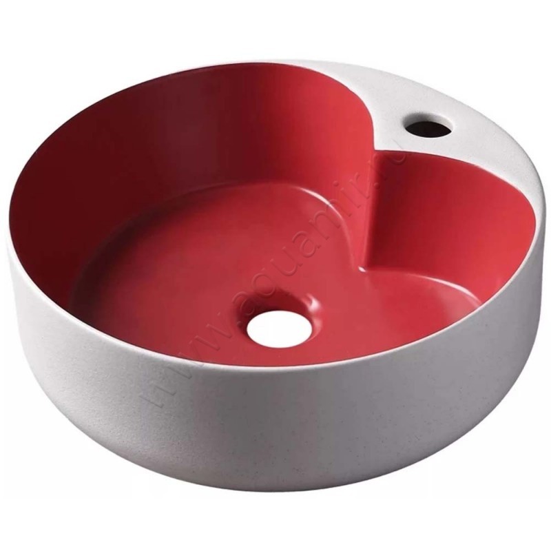 Раковина-чаша накладная с отверстием под смеситель Gid 40 см, белый/красный N9013LS