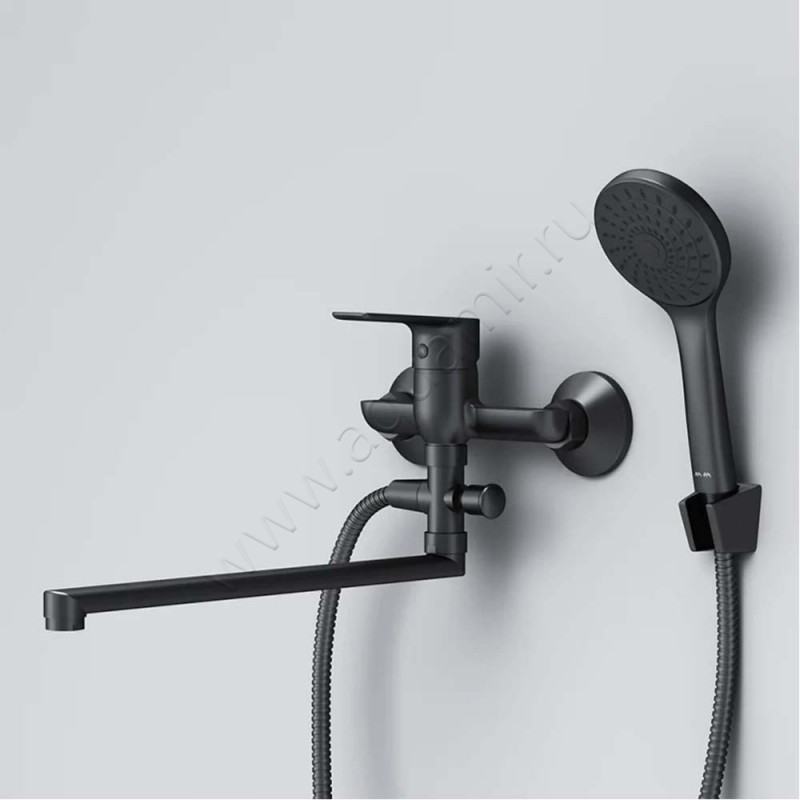 Смеситель для ванны AM.PM Gem с душем, с длинным изливом, черный матовый F90A90122
