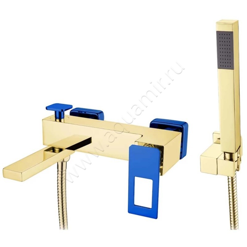 Смеситель для ванны Boheme Q с душем, синий/золото 143GUV