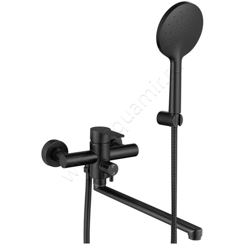 Смеситель для ванны Fmark 82 с душем, с длинным изливом, черный матовый FS8224H