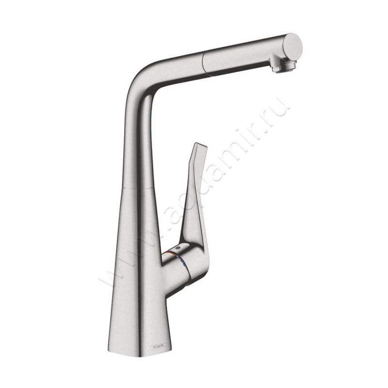 Однорычажный смеситель для кухни Hansgrohe Metris M71 сталь матовый 14821800