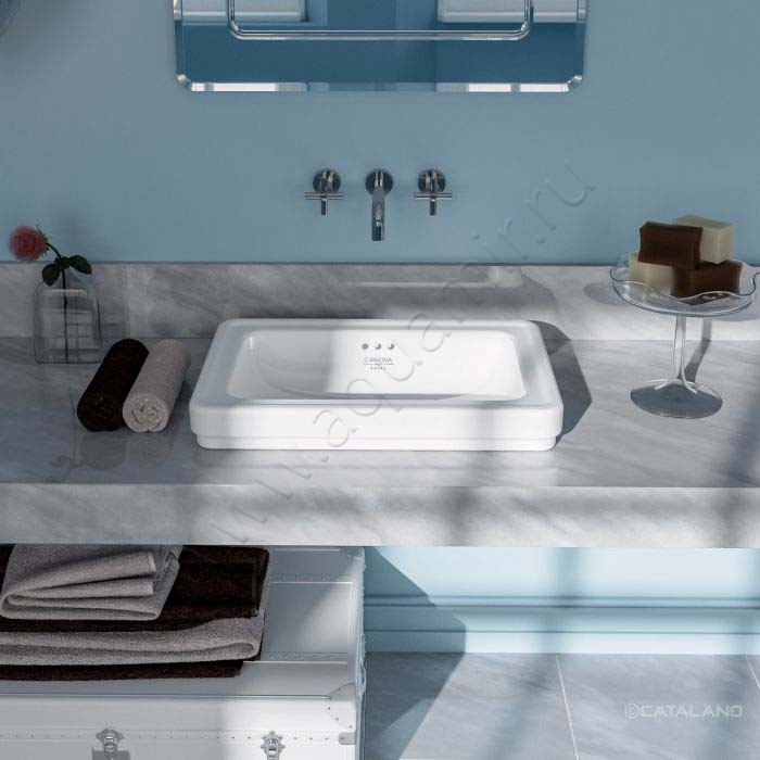 Раковина встраиваемая сверху на столешницу без отверстий Catalano Canova Royal 60 см, фарфор, белый глянец/bianco 160ACV00