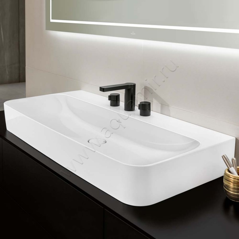 Раковина-чаша накладная с отверстием под смеситель Villeroy & Boch Finion 100 см, фарфор, белый глянец/white alpin 41681BR1