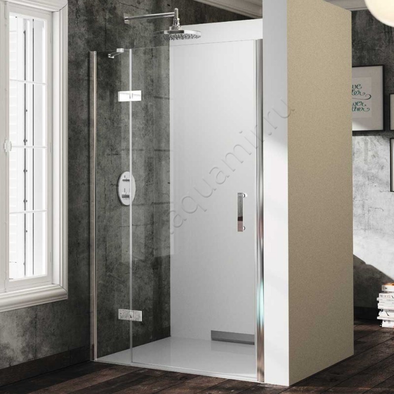 Маятниковая душевая дверь в нишу с фиксированным элементом Huppe Solva pure в серебристом цвете ST0407092321