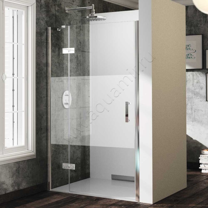 Маятниковая душевая дверь в нишу с фиксированным элементом Huppe Solva pure в серебристом цвете ST0401092373