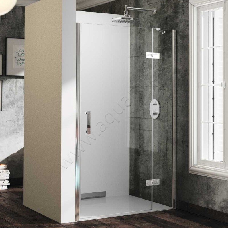 Маятниковая душевая дверь в нишу с фиксированным элементом Huppe Solva pure в серебристом цвете ST0501092322